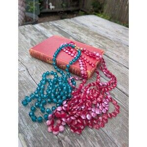 2 Vintage Long Beaded Necklace, 70s 80s Bead Necklace Lot